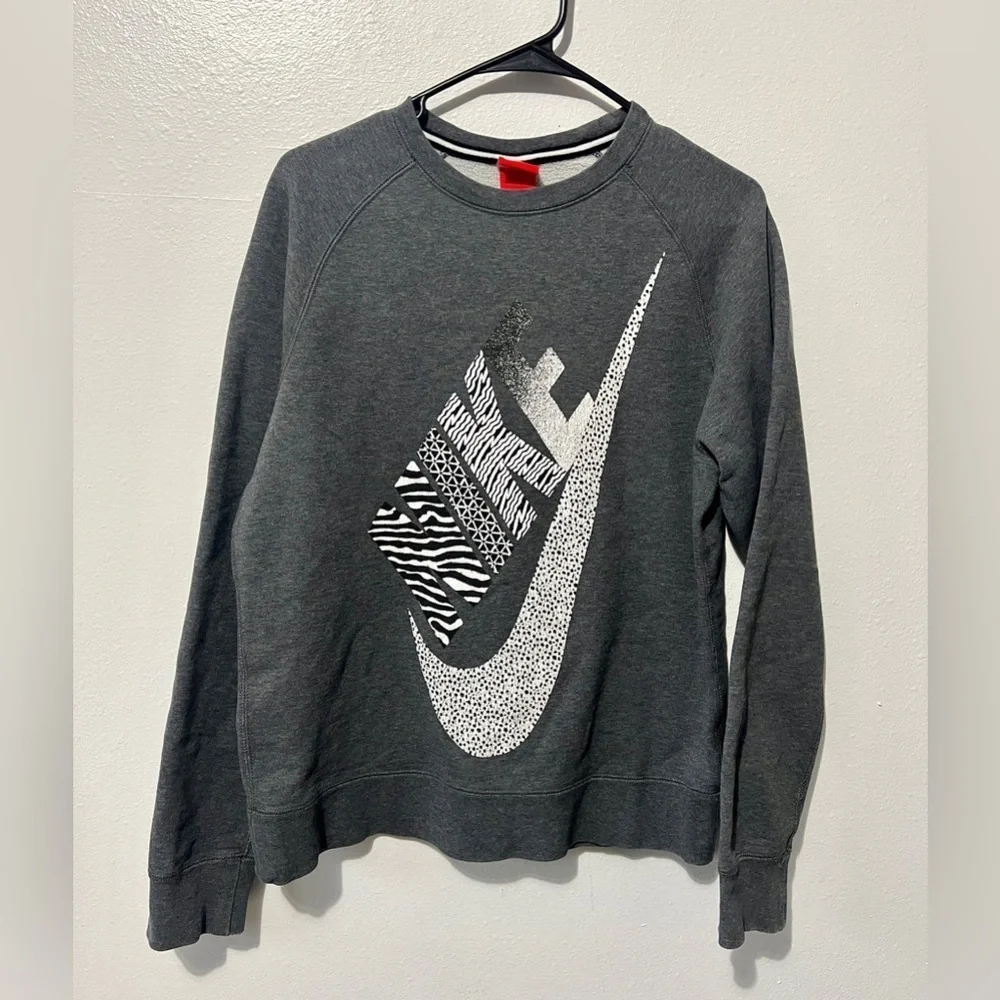 Nike Terry Cloth Big “Swoosh” Mixed Print Crewneck Top - Medium